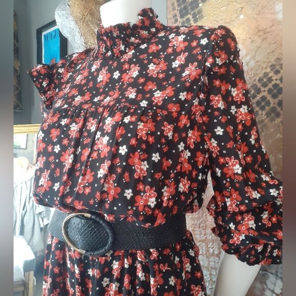 Zara Floral Black and Red Maxi Dress - Picture 11 of 16